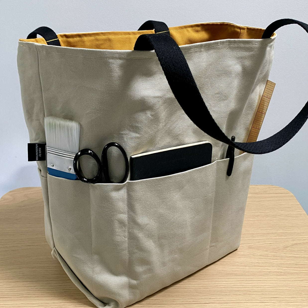 Big Tote in Black Abstract and Mustard