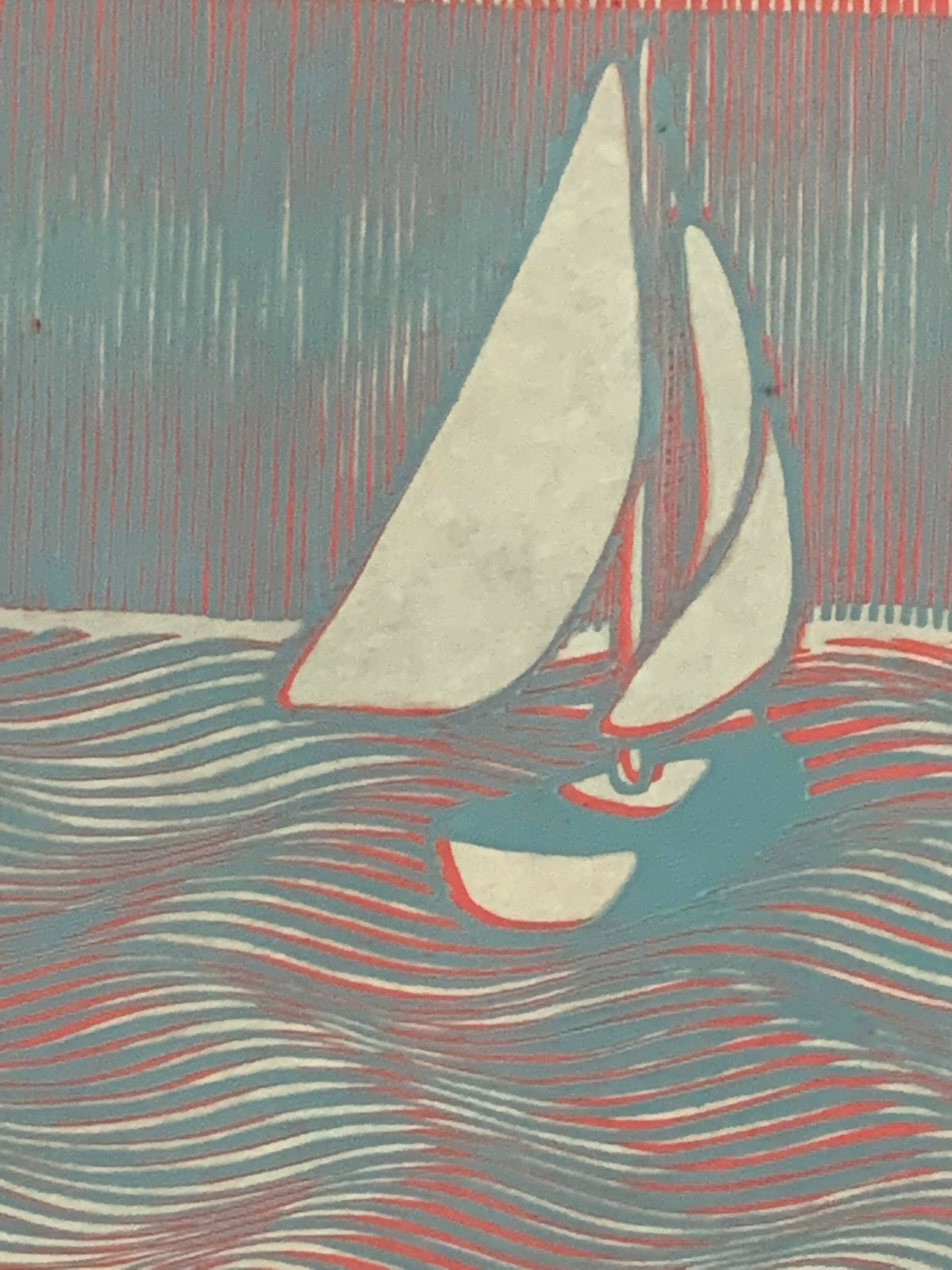 Sailboat, Lake Michigan / Moire 20 | Linocut Print | Wall Art