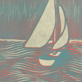 Sailboat, Lake Michigan / Moire 20 | Linocut Print | Wall Art