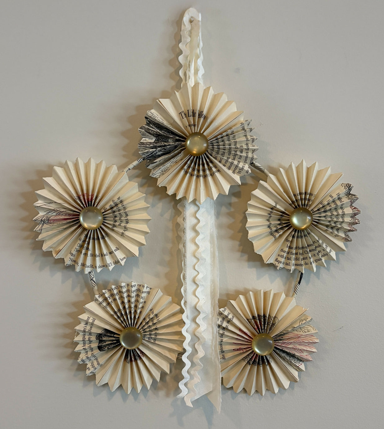 "The Little Fellow" upcycled bookpage and vintage button indoor wall hanging