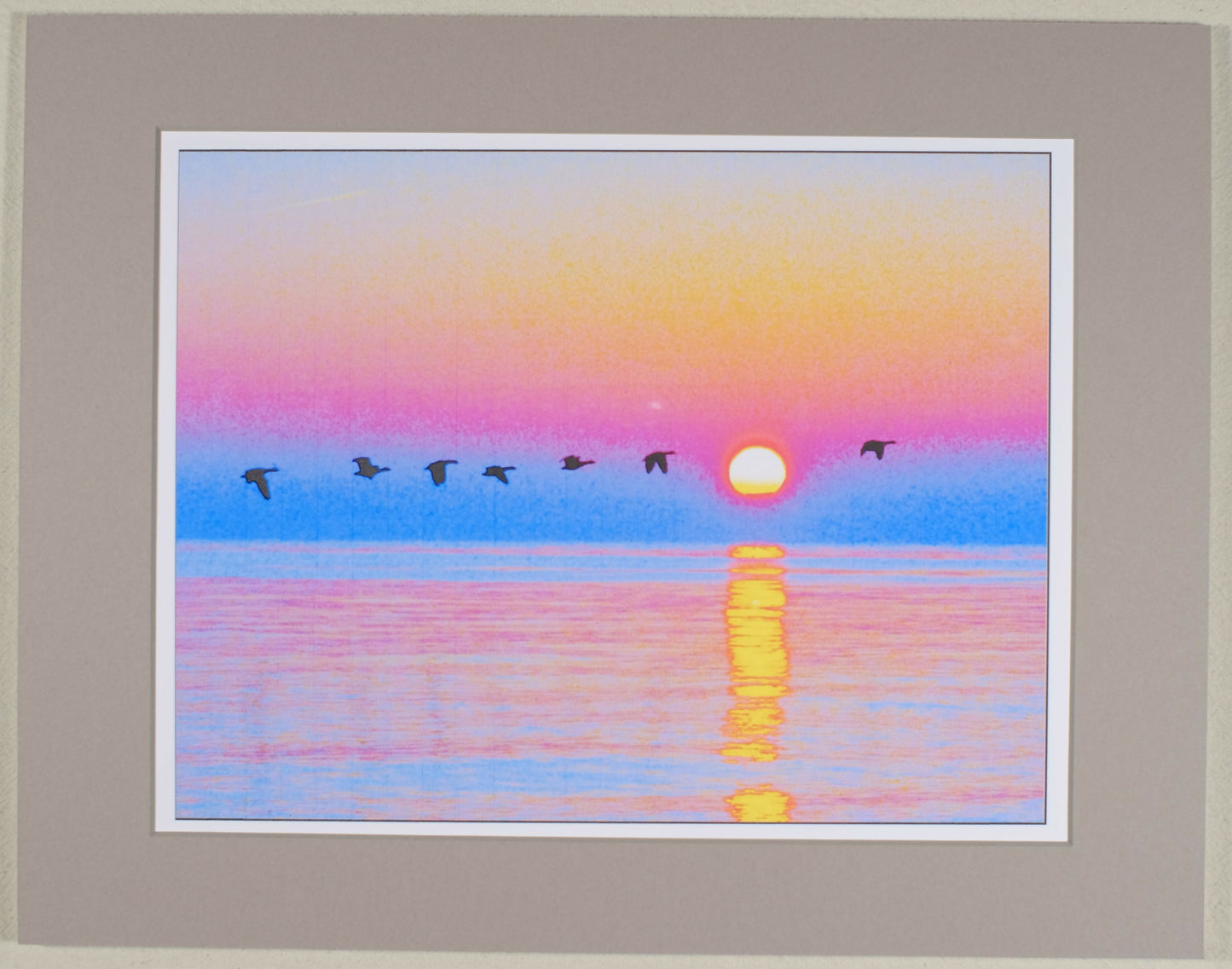 Geese at sunrise, matted print