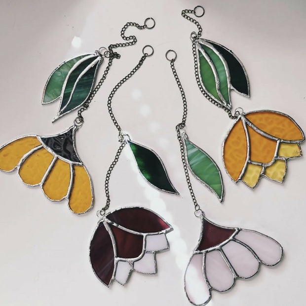 Stained glass flower dangle