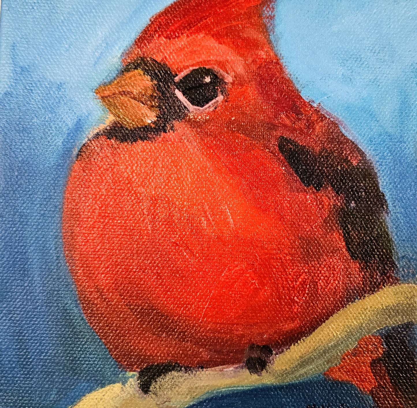 Northern Cardinal Acrylic Painting, 6 x 6 canvas