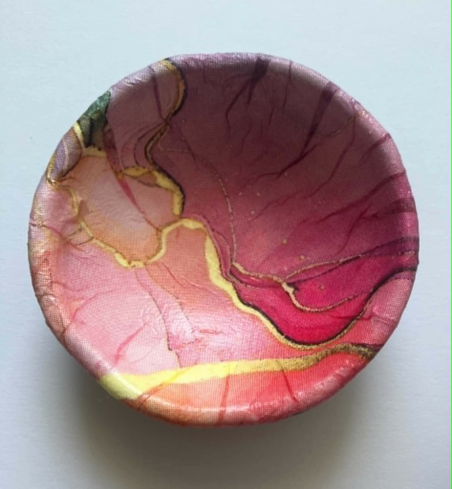 decoupage trinket dish - pink/green