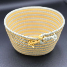 Coiled rope vessel - yellow and olive stripe