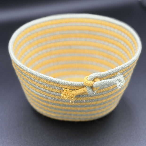 Coiled rope vessel - yellow and olive stripe