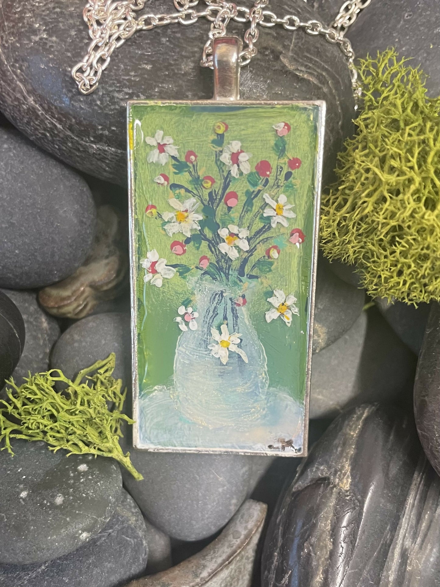 Clear vase of summer flowers pendant