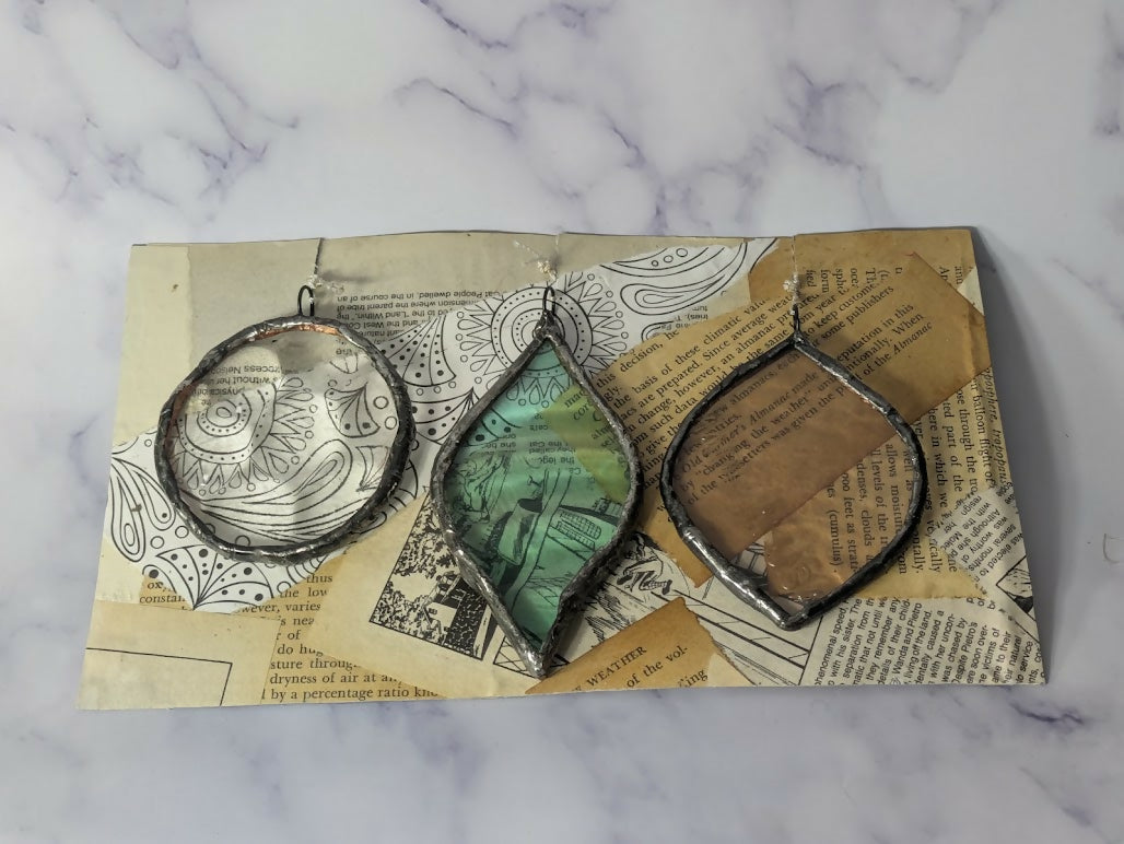 Recycled Stained Glass 3ct Ornament Set
