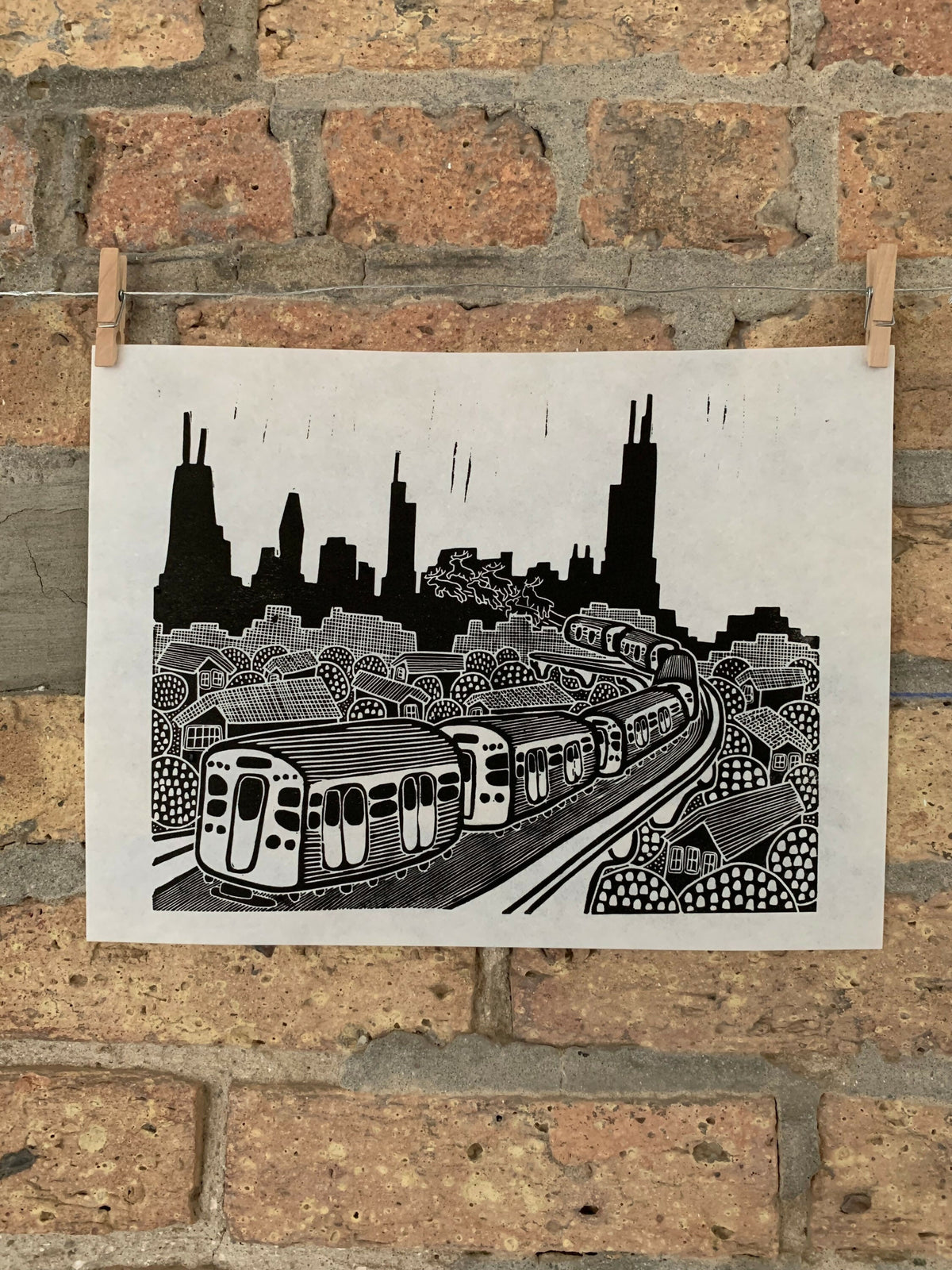 CTA Holiday Train | Chicago | Linocut Print | Wall Art