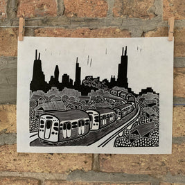 CTA Holiday Train | Chicago | Linocut Print | Wall Art