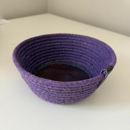 Coiled rope vessel - purple with purple leather bottom