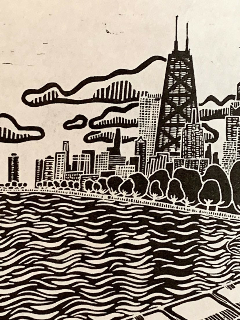 Lake Shore Drive 04 | Navy Pier / North Ave Beach | Linocut Print | Wall Art