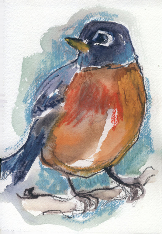 American Robin Small Mixed Media Watercolor