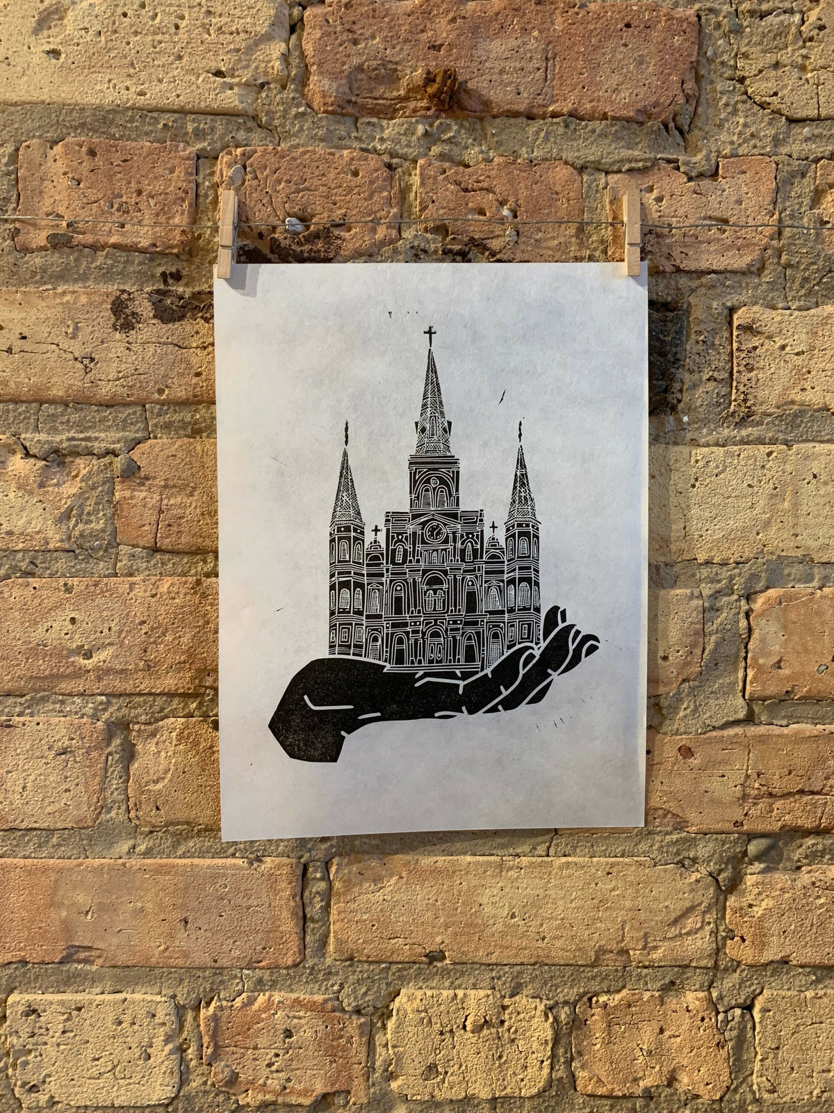 St. Louis Cathedral Hand | Jackson Square, New Orleans, Louisiana | NOLA | Linocut Print | Wall Art