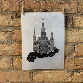 St. Louis Cathedral Hand | Jackson Square, New Orleans, Louisiana | NOLA | Linocut Print | Wall Art