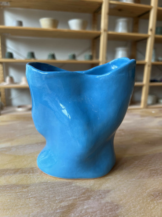 Bright blue ceramic vase - 6” tall