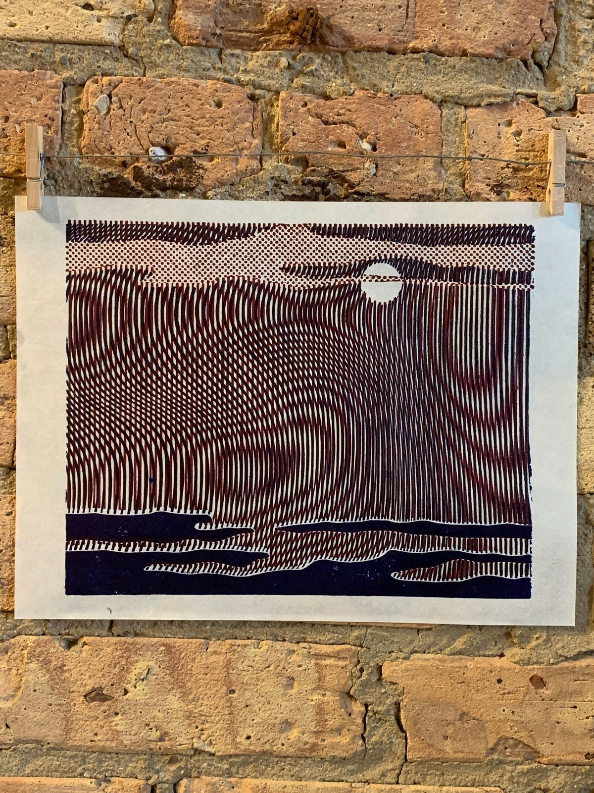Rowlux Moonscape / Moire 12 | Seascape | Linocut Print | Wall Art