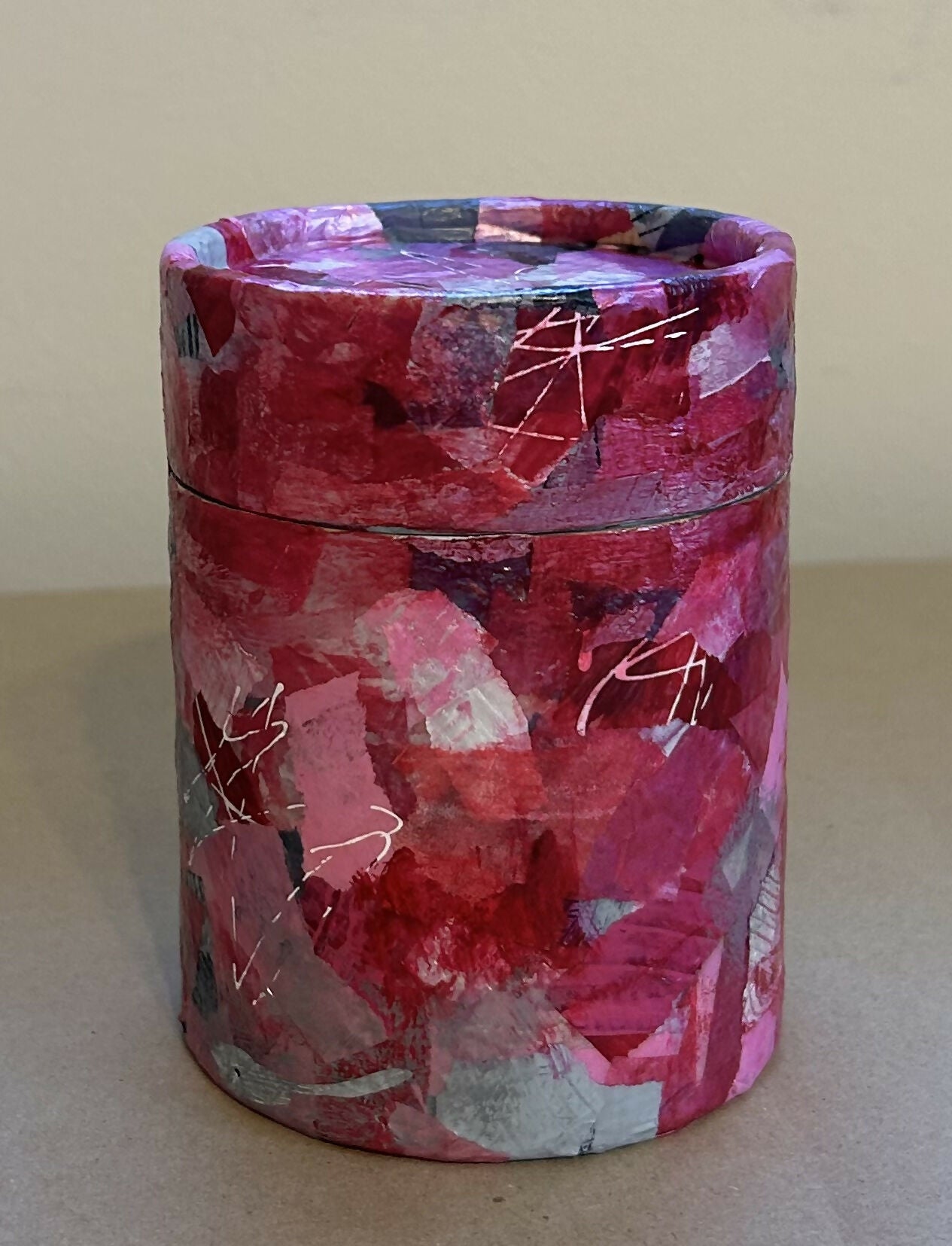 Handcrafted Mixed Media Art Canister