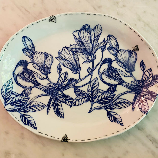 Oval Lg platter-blue birds