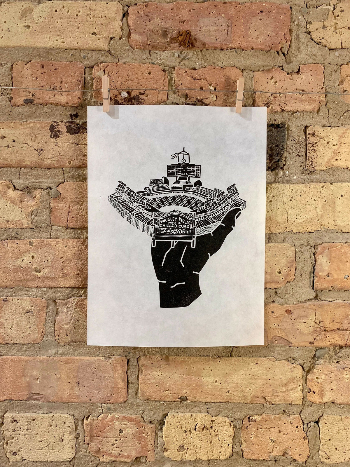 Wrigley Field | Handscape | | Linocut Print | Wall Art