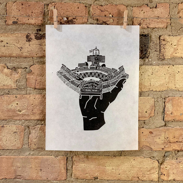 Wrigley Field | Handscape | | Linocut Print | Wall Art