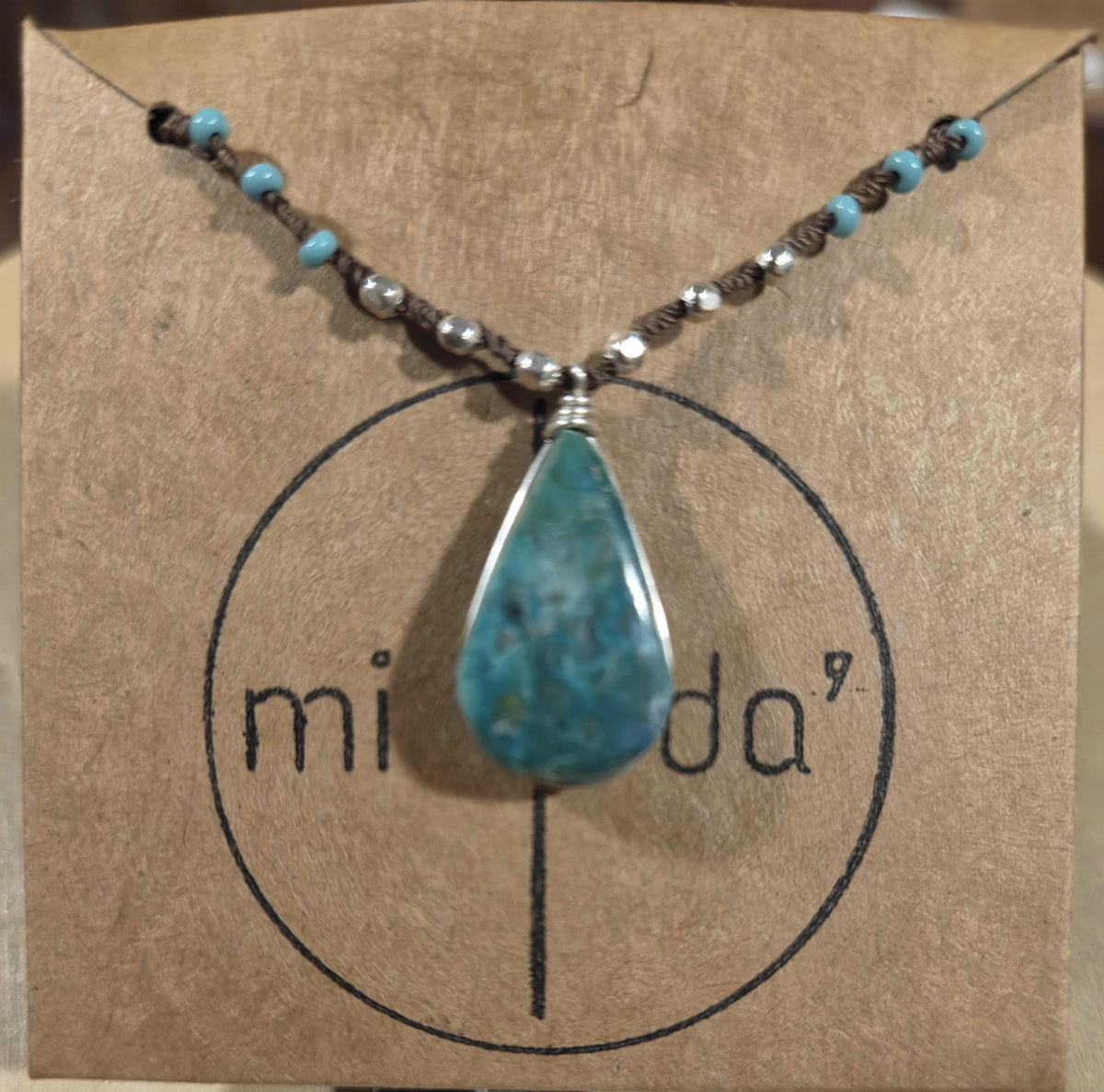 20" Tibetan cord with pearshape turquoise sterling silver pendant