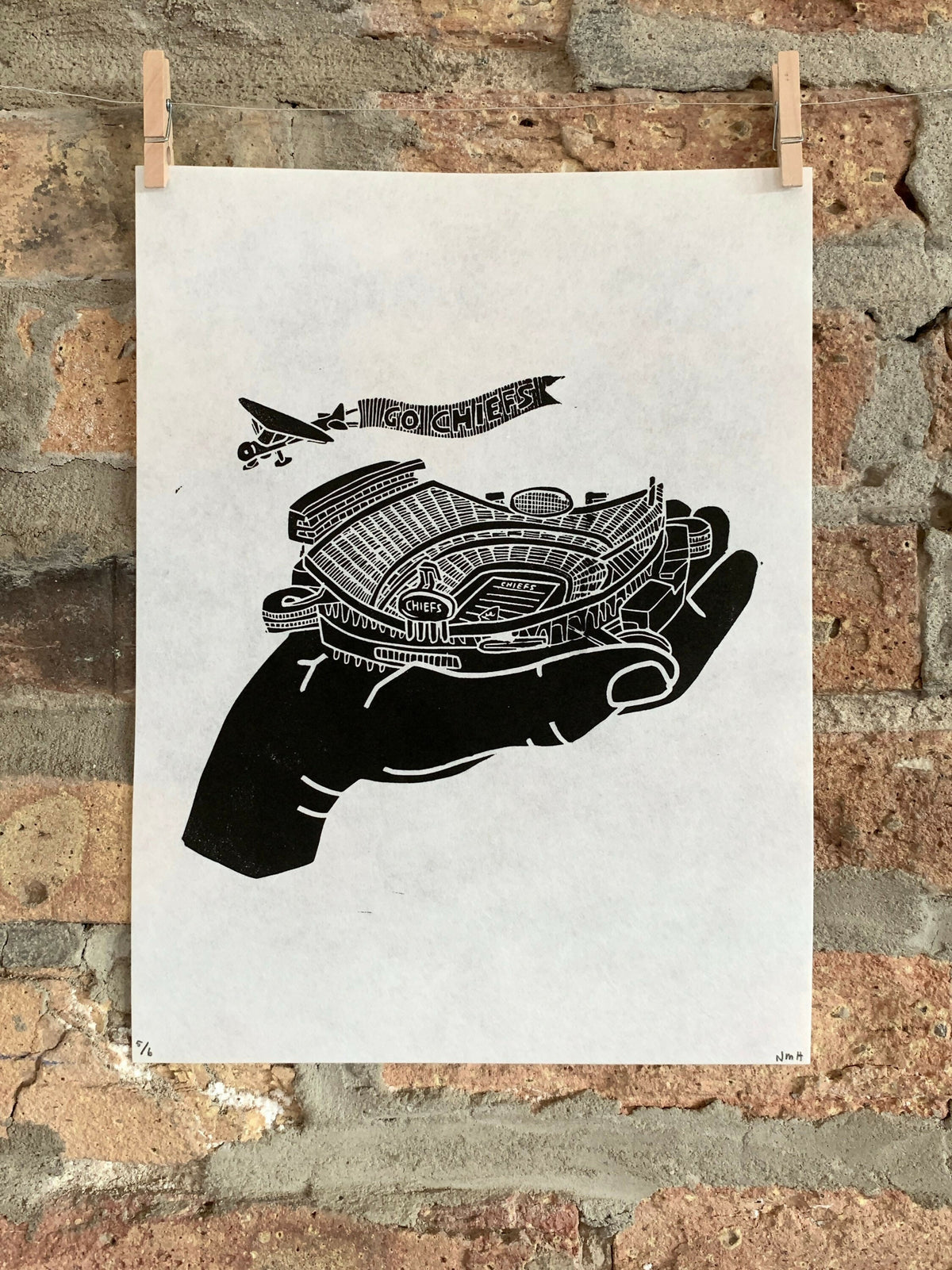Arrowhead Stadium, Kansas City Chiefs | Handscape | | Linocut Print | Wall Art