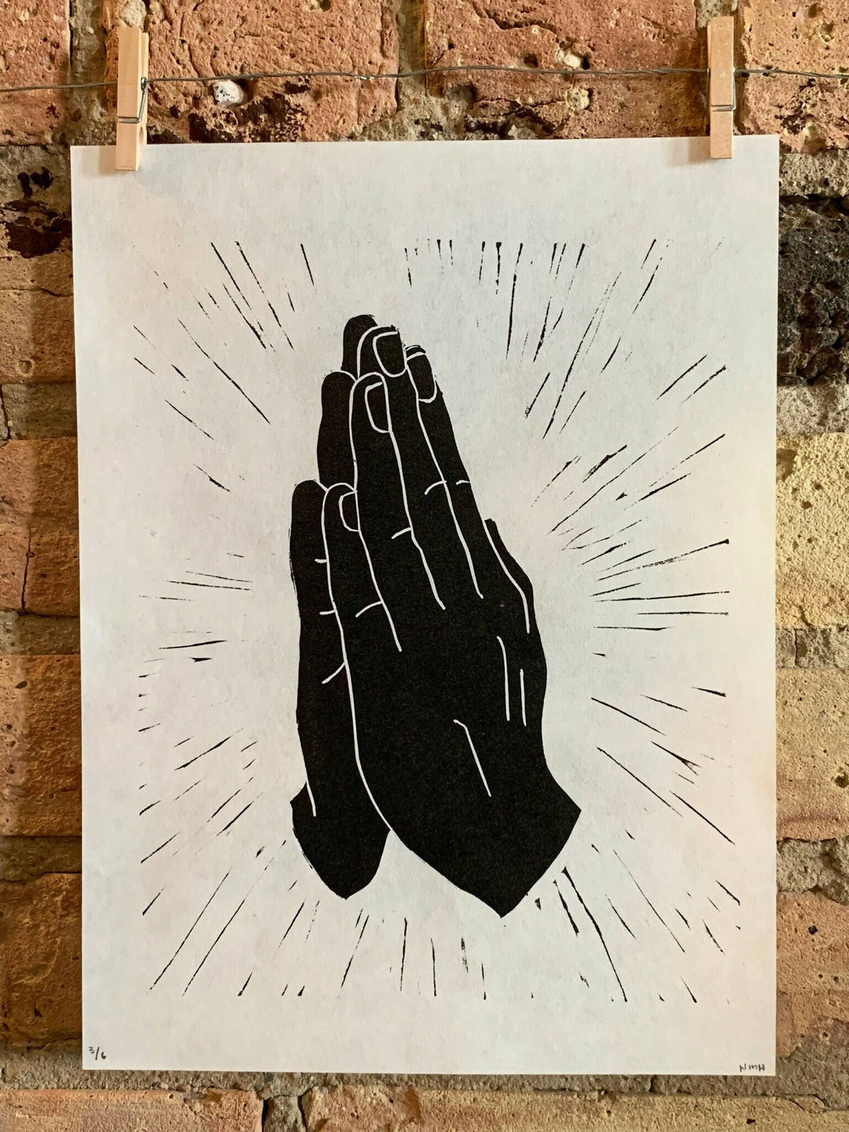 Praying Hands | Linocut Print | Wall Art