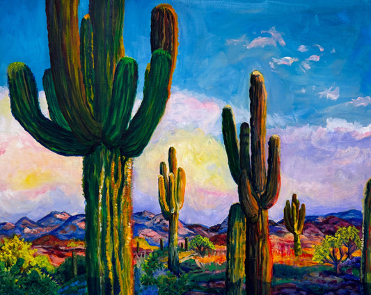 Sunrise in Saguaro National Park Oil Painting
