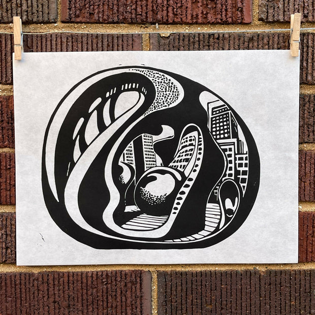 Cloudgate, Bean 01 | Millennium Park | Chicago | Linocut Print | Wall Art