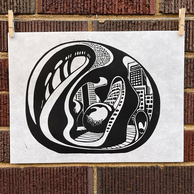 Cloudgate, Bean 01 | Millennium Park | Chicago | Linocut Print | Wall Art