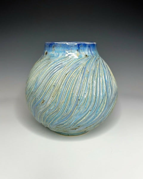 Carved Ceramic Moon Jar Vase