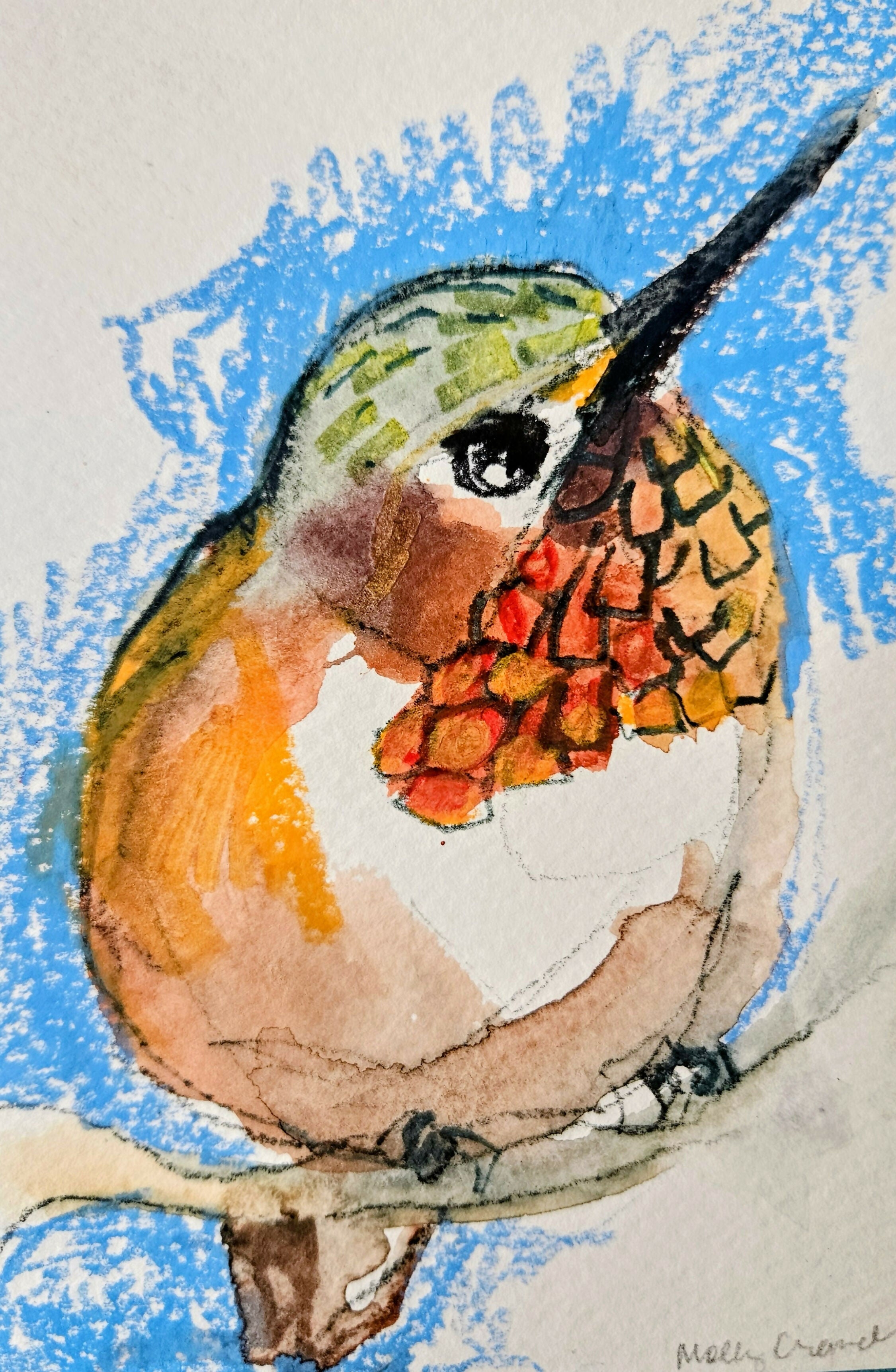 Peer, 5 x 7 Mixed Media Watercolor on Paper, Framed