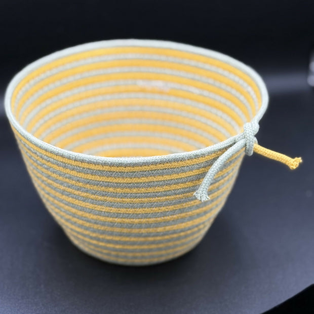 Coiled rope vessel - yellow and olive stripe - large