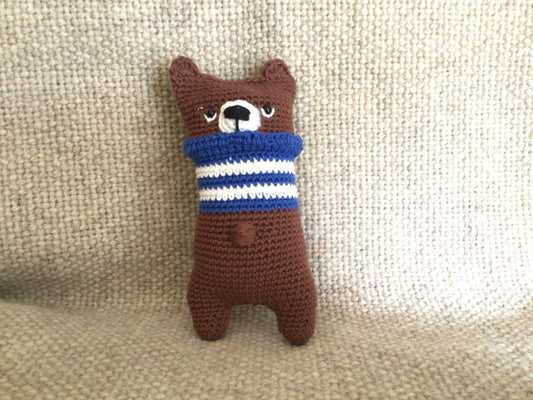 Chocolate bear with striped T shirt