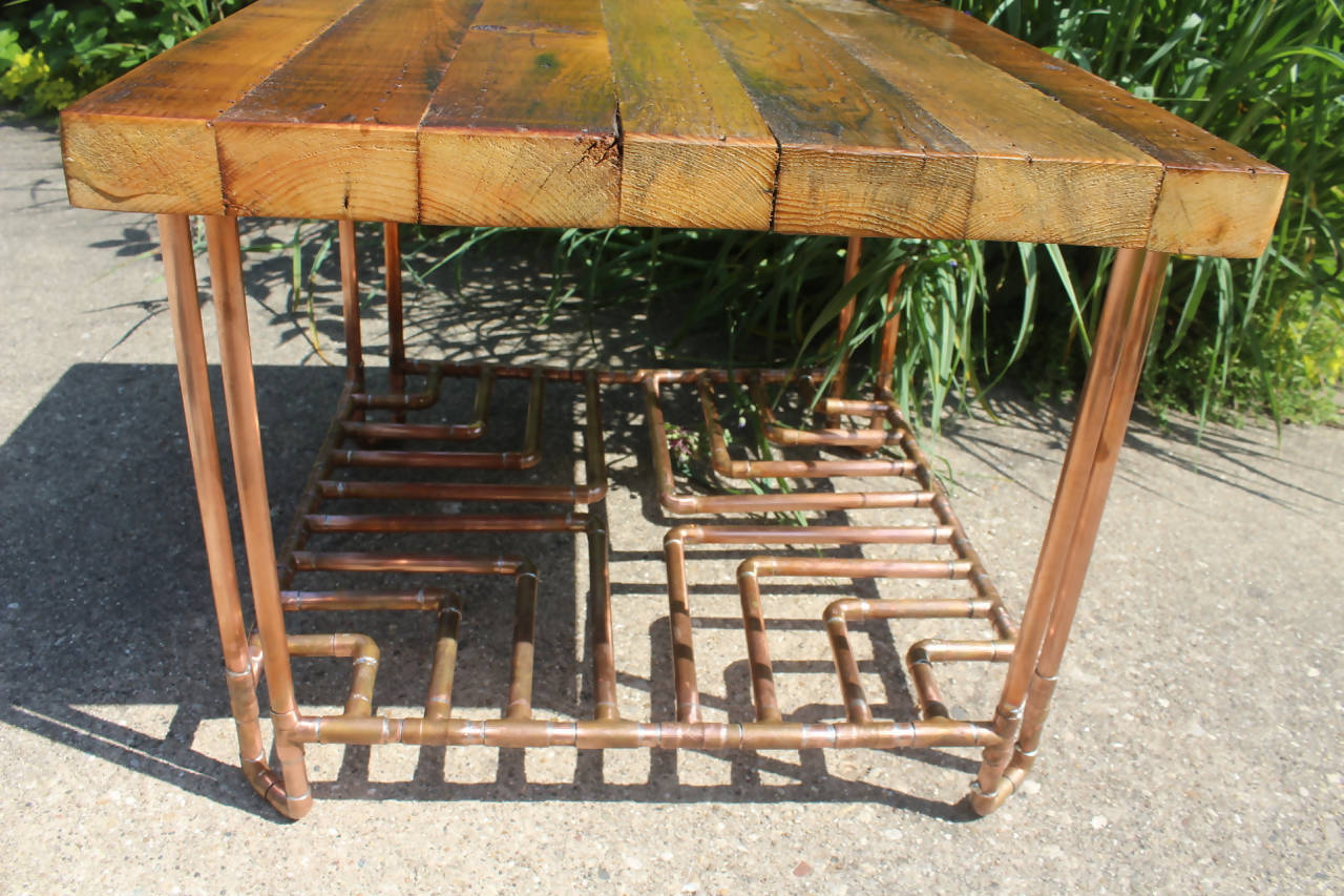 Reclaimed, Old Growth 2x4 & Copper Pipe End Table