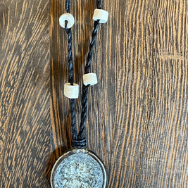 Buddhist Amulet - Dharma Wheel on assorted linen with assorted beads AMNK