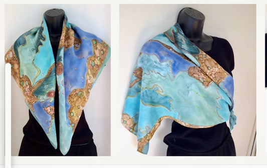 Large Shell Rock Aqua Ocean Scarf