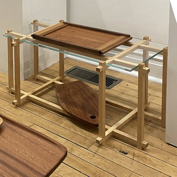 36" Glass and Maple Coffee Table