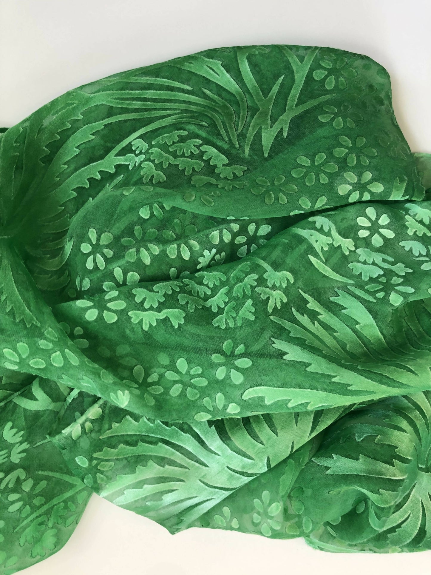 Devore Scarf: Bright Green Chrysanthemum