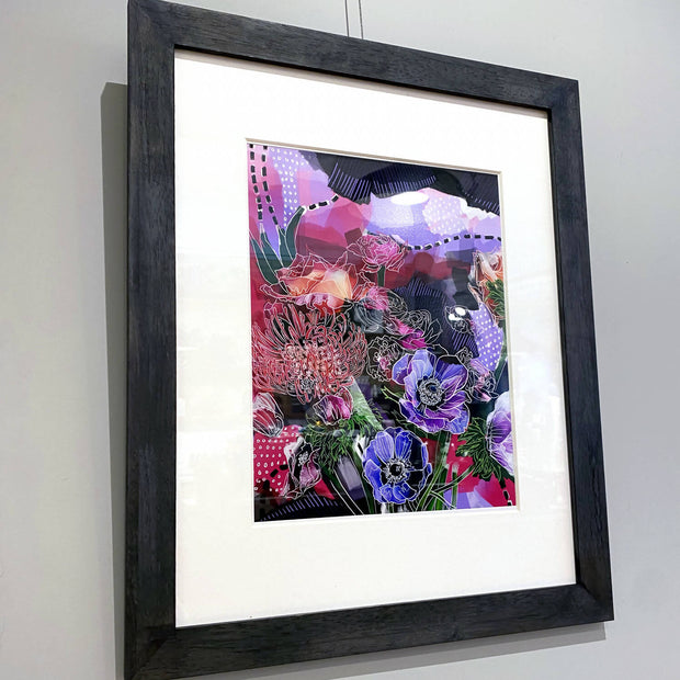 "Patchwork" Lustre Print with Linen Texture, Framed