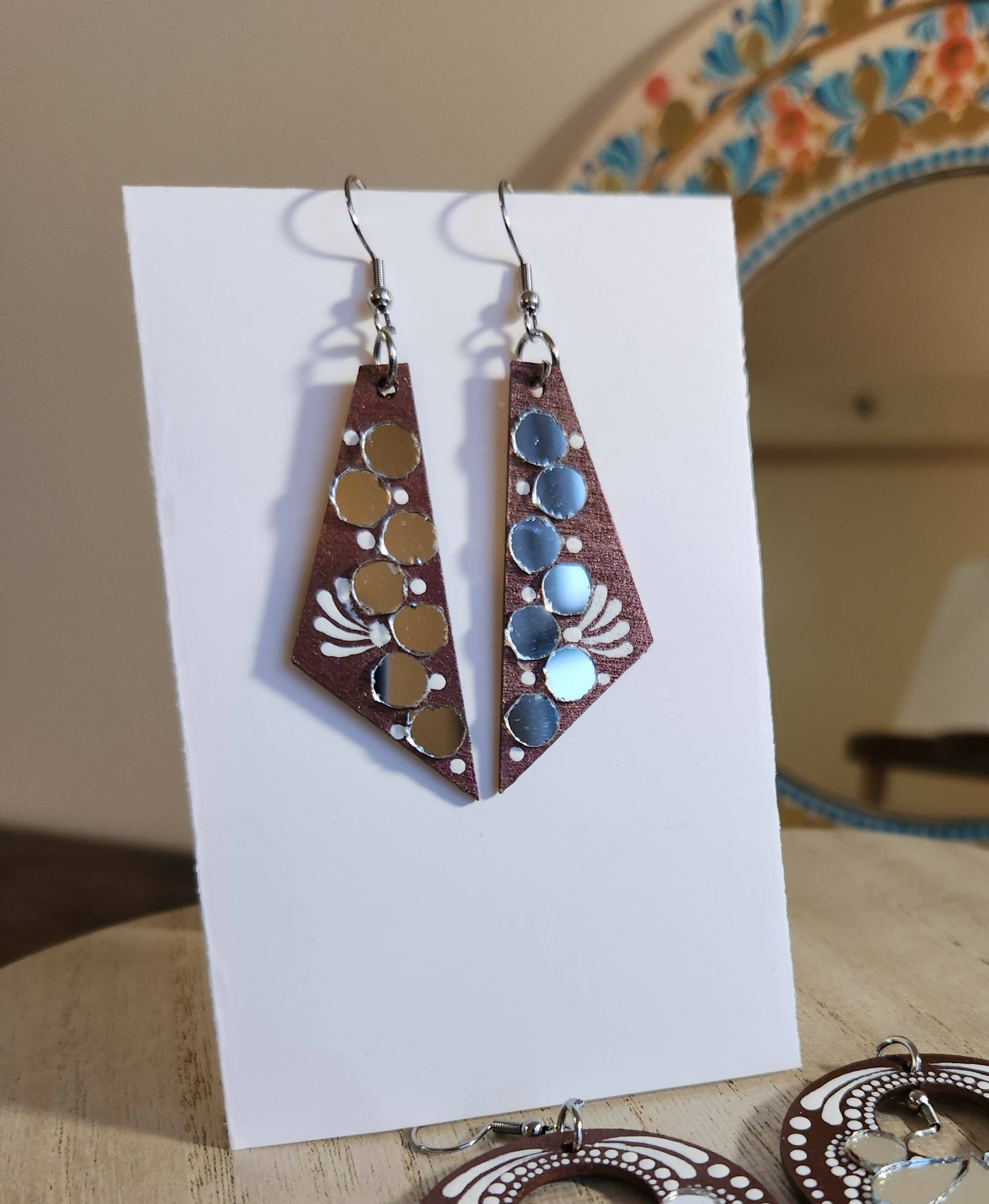 Hand painted wooden earrings