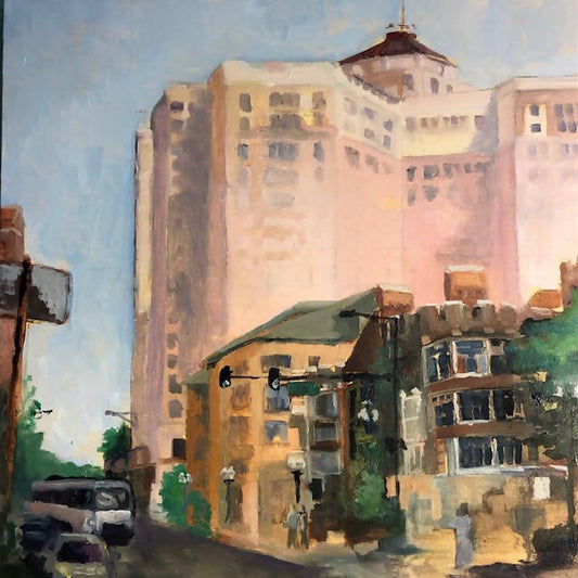Pink Lady: The Edgewater from the City -Imagining Evanston -12 x 12 Matted Museum Quality Canvas Prints