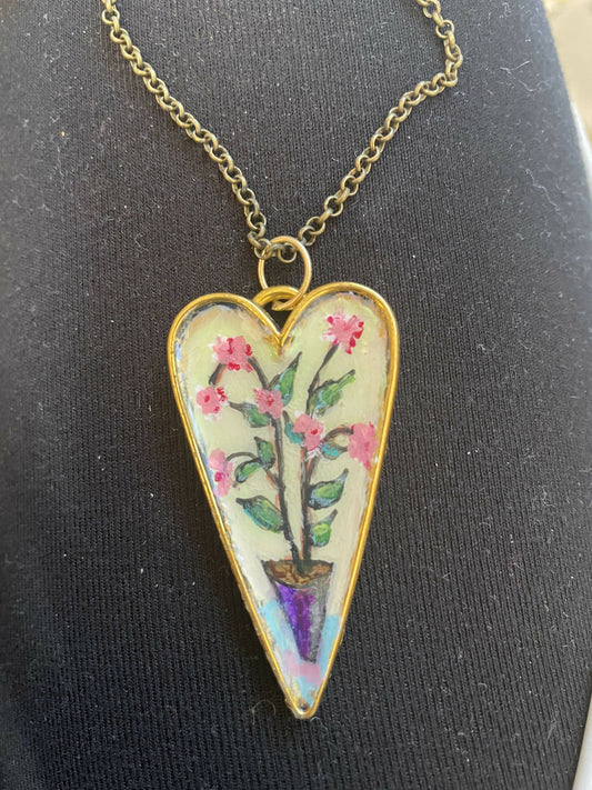 tiny still-life hand painted wearable art necklace