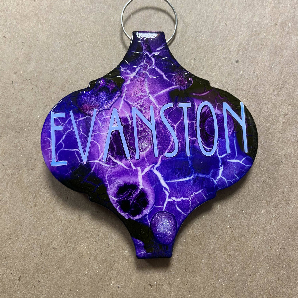 Reclaimed Tile Christmas Ornament Alcohol Ink Evanston Arabesque Shape