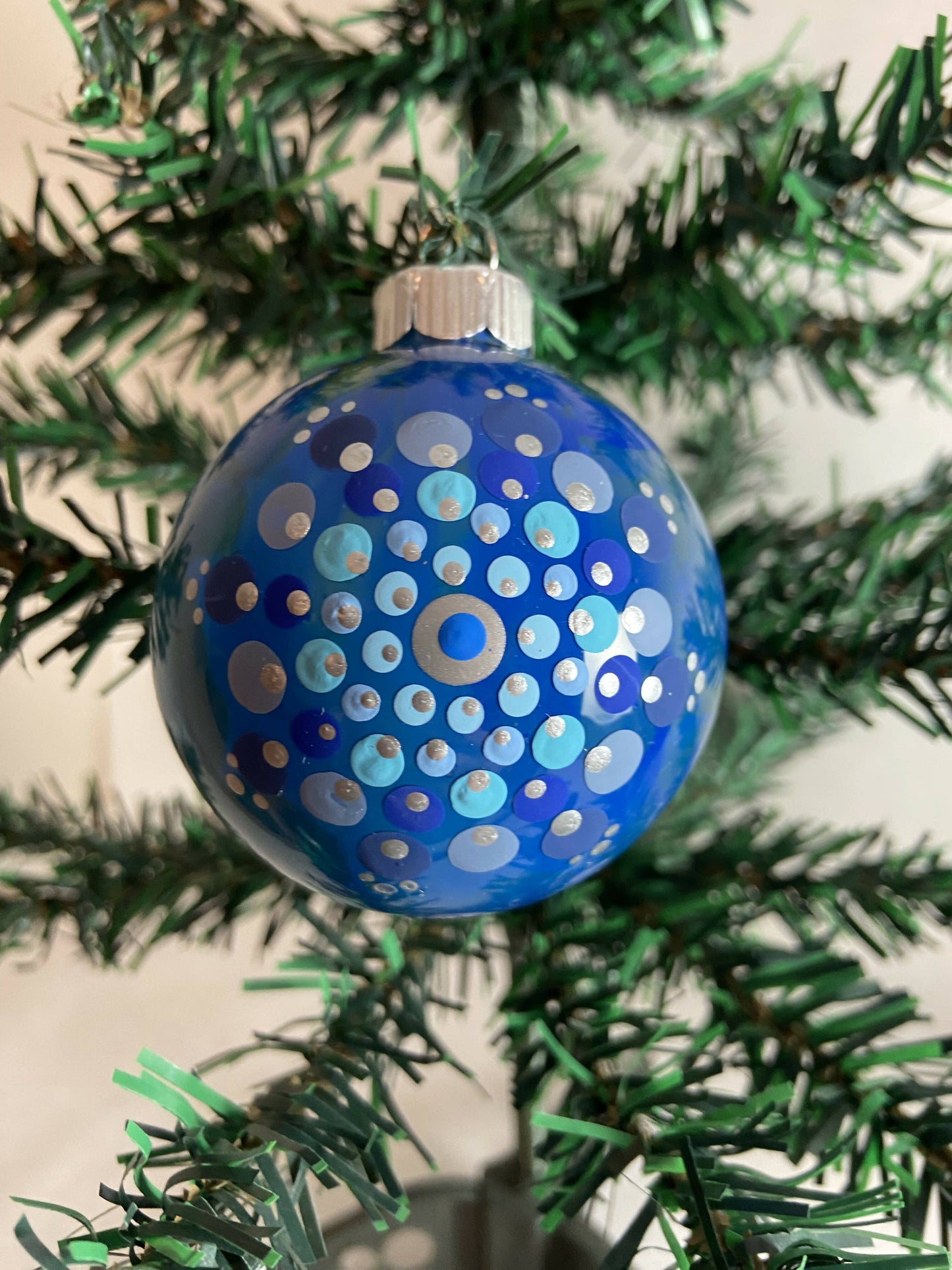 Christmas Ornament Hand Painted Mandala Glass Round Orb