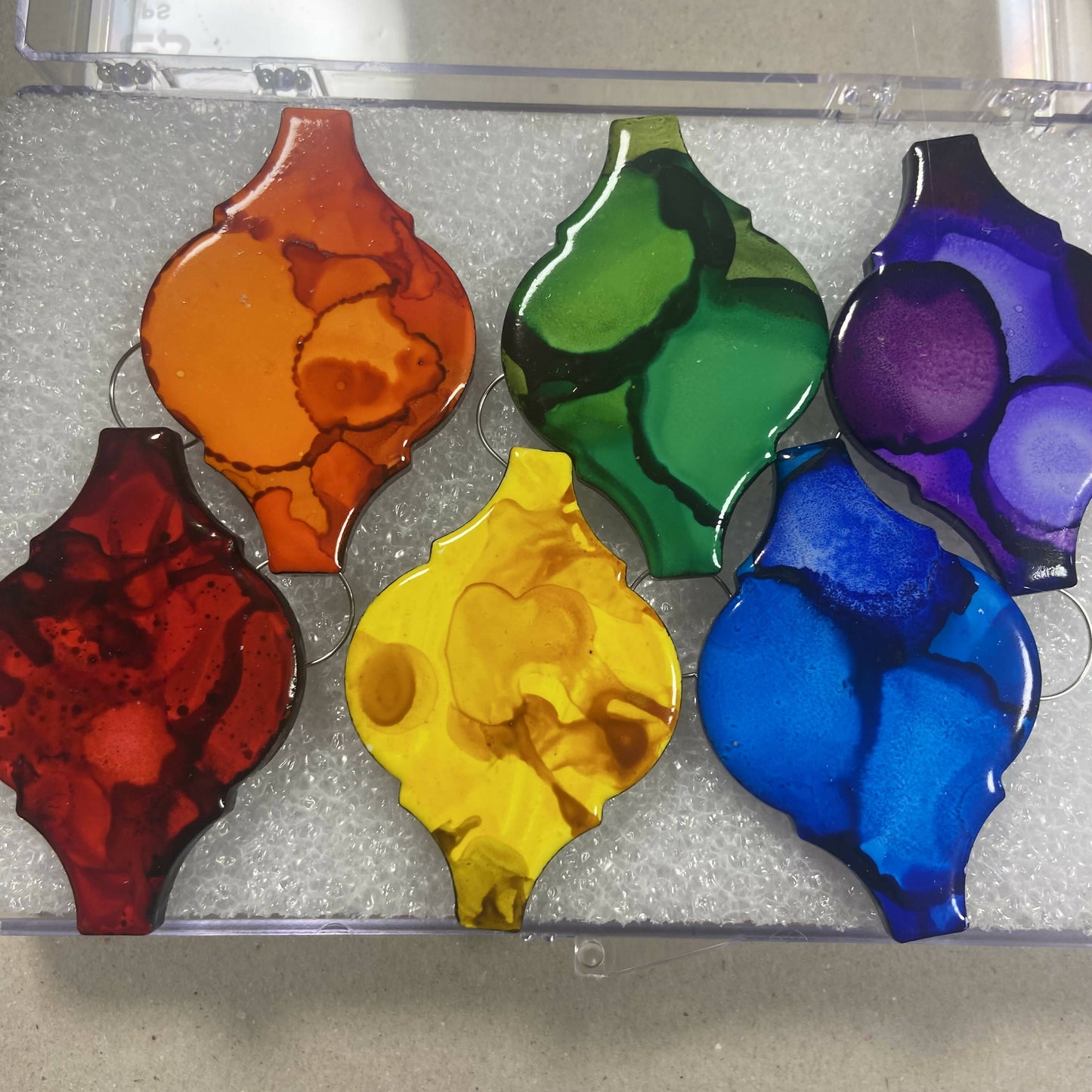 Arabesque Tile Christmas Ornament Alcohol Ink Set of 6