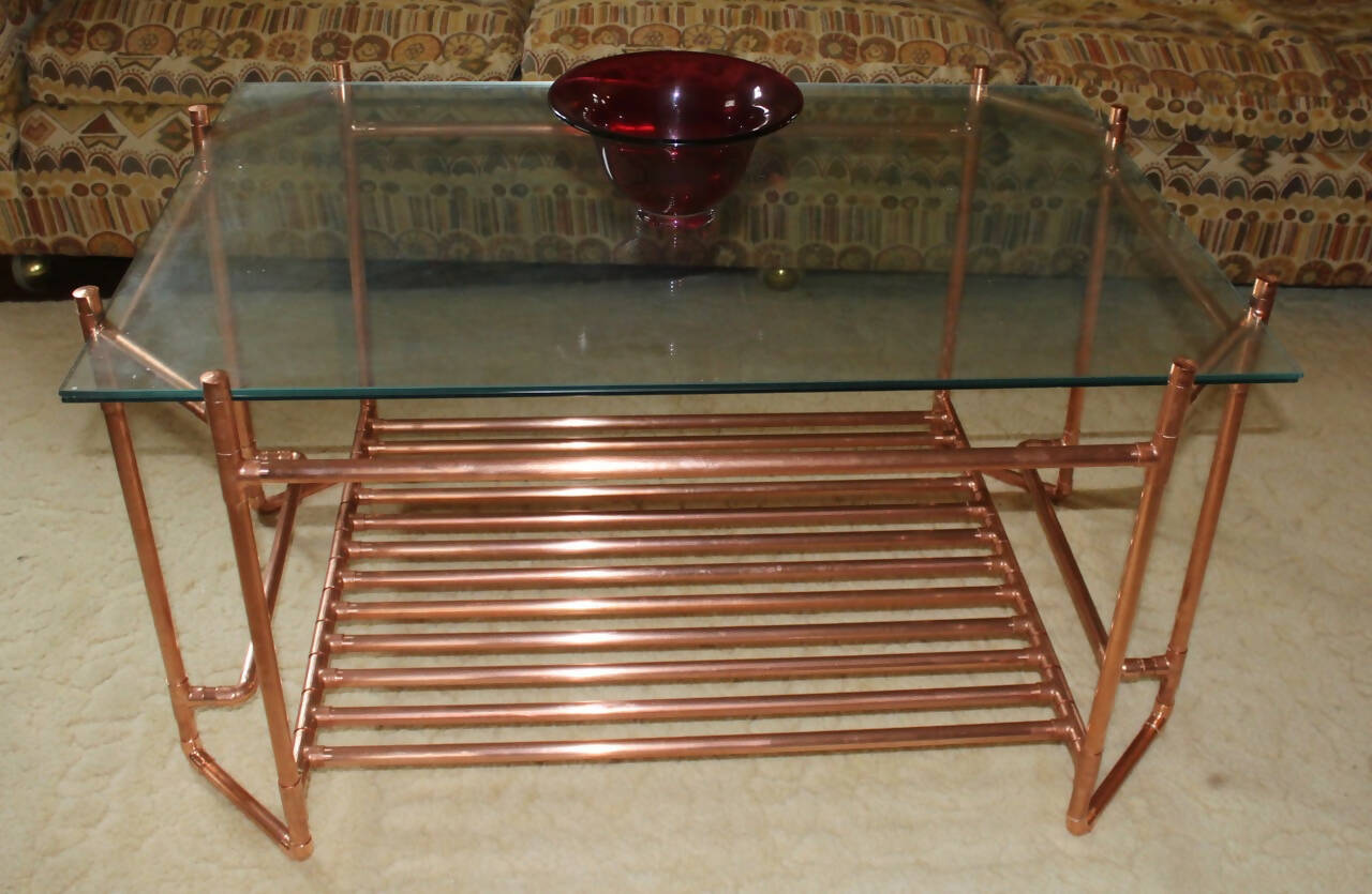 Glass and Copper Pipe Cocktail Table