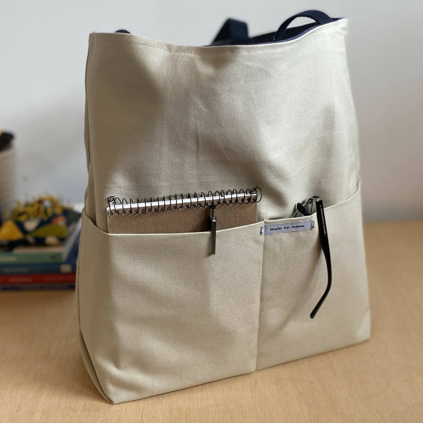 A Big Tote in Blue Leaves and Slate Blue