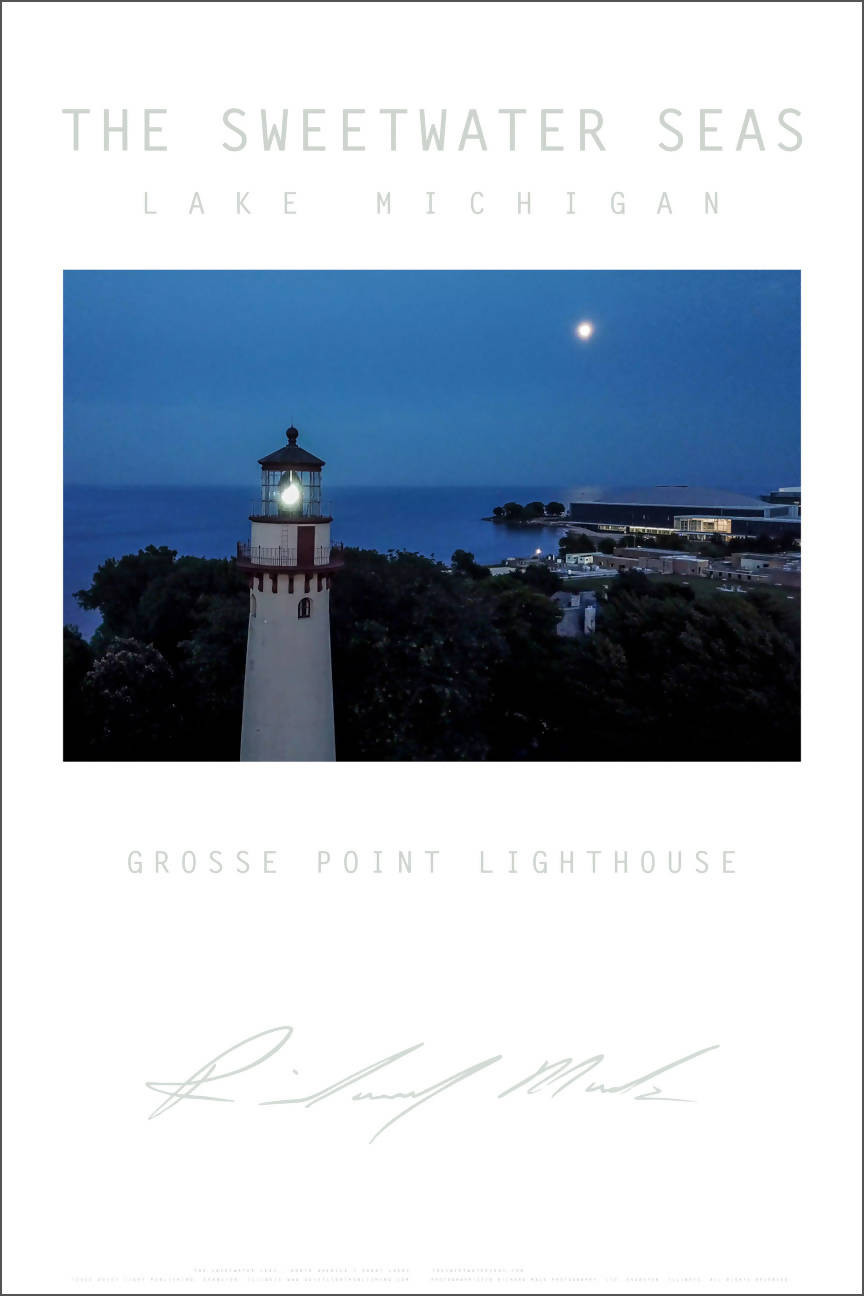 Sweetwater Seas Fine Art Poster - Gross Point Lighthouse Aerial 3 - FRAMED